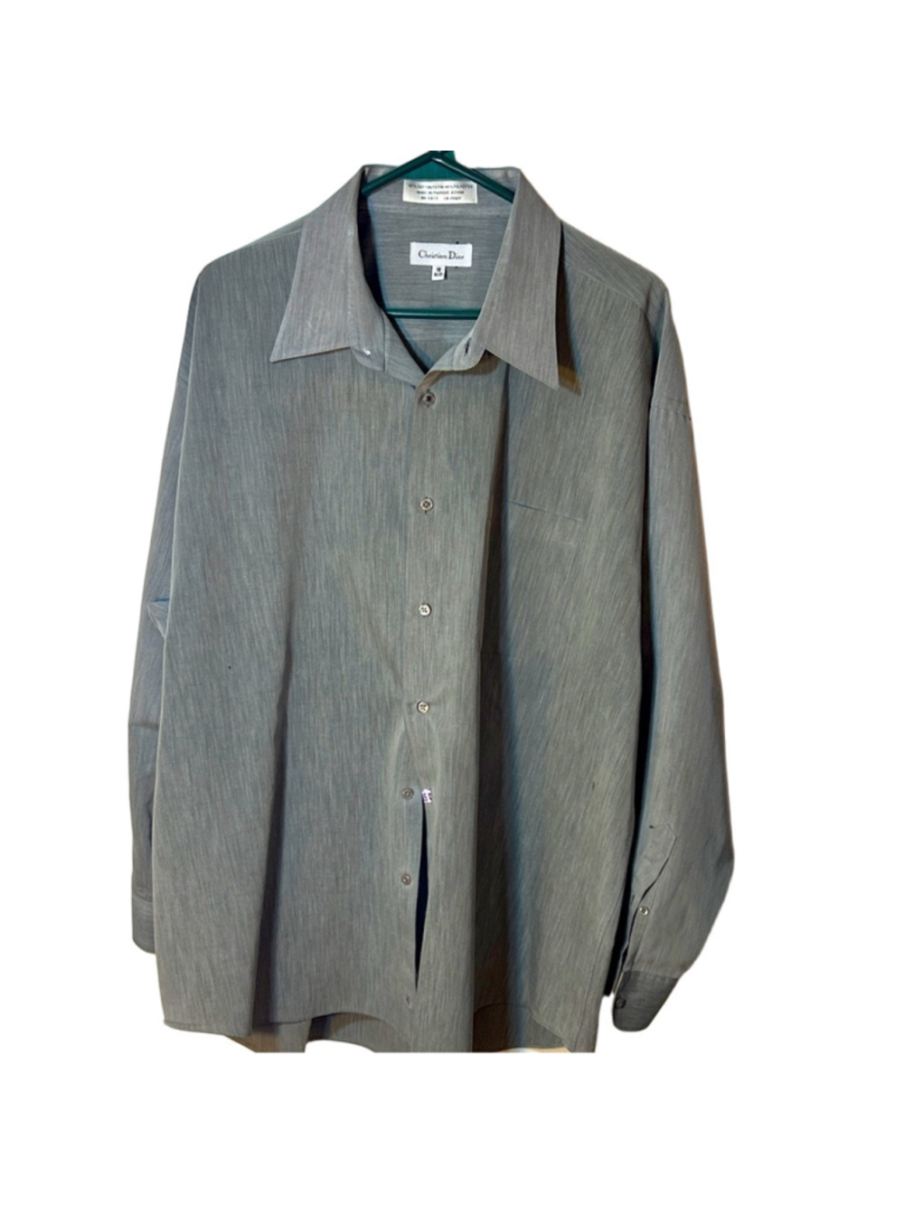 Christian Dior gray button men’s shirt cotton/polyester blend size 18 neck 34/35
